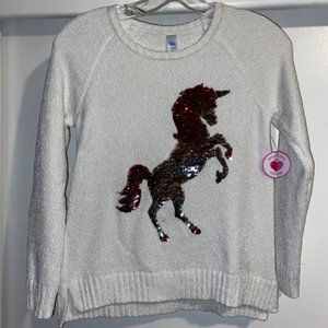 Justice White Unicorn sweater New with tag